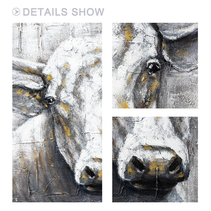 Black White Cow Texture Wall Art, Original Painting On Canvas, Extra Large Squar #5