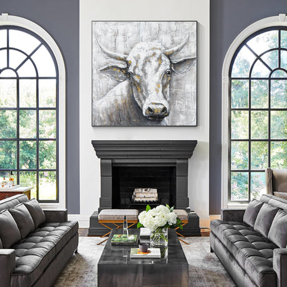 Black White Cow Texture Wall Art, Original Painting On Canvas, Extra Large Squar #6