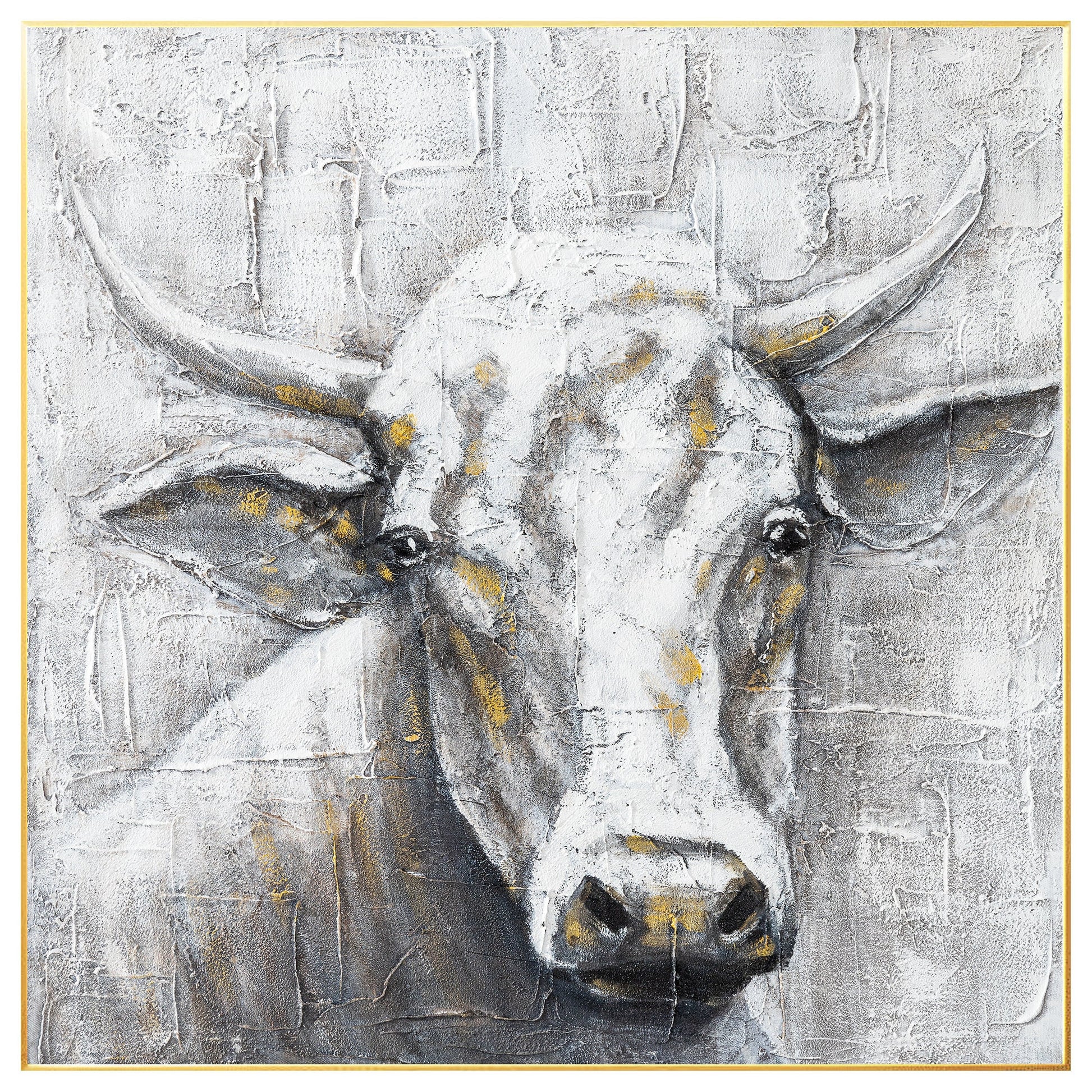 Black White Cow Texture Wall Art, Original Painting On Canvas, Extra Large Squar #8