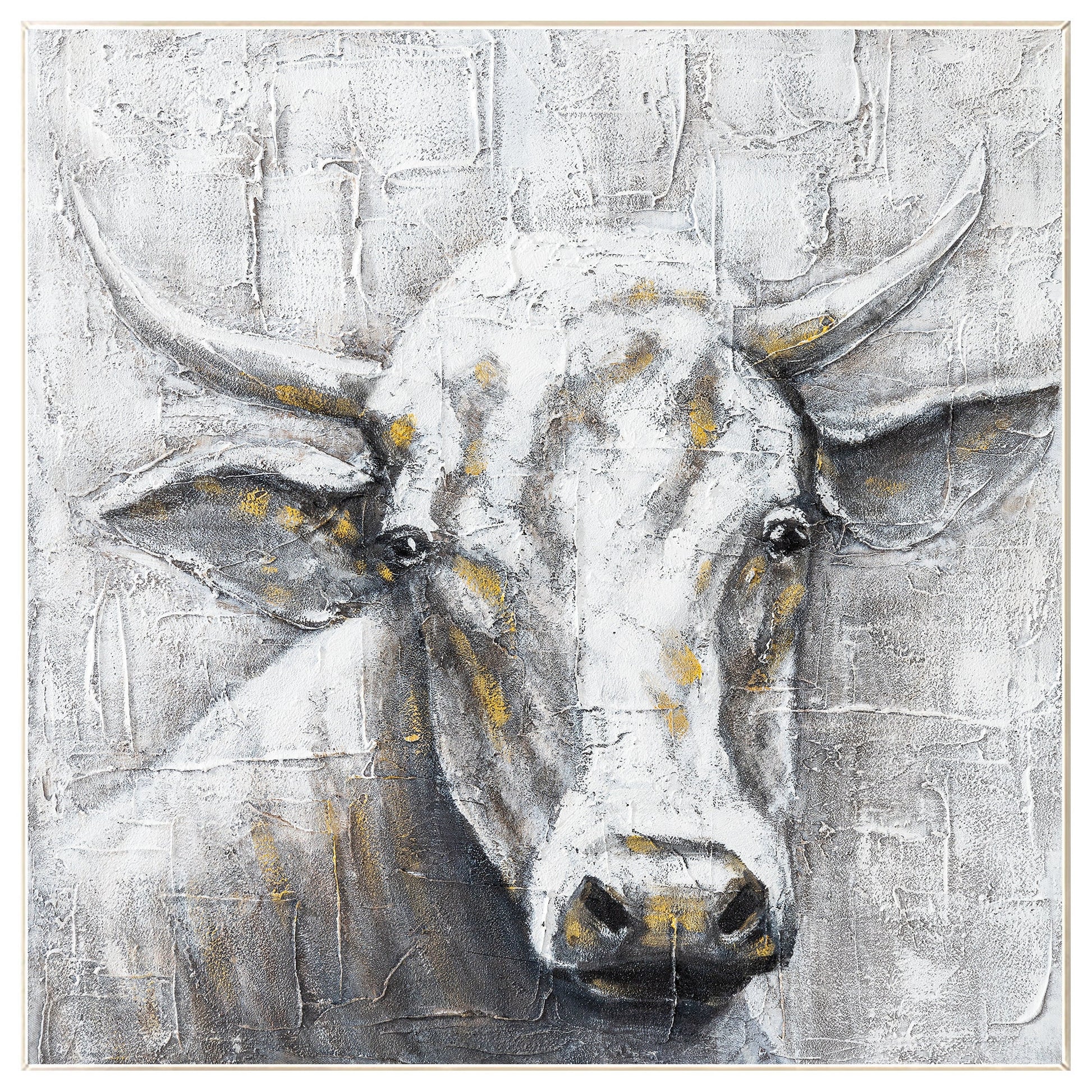 Black White Cow Texture Wall Art, Original Painting On Canvas, Extra Large Squar #9