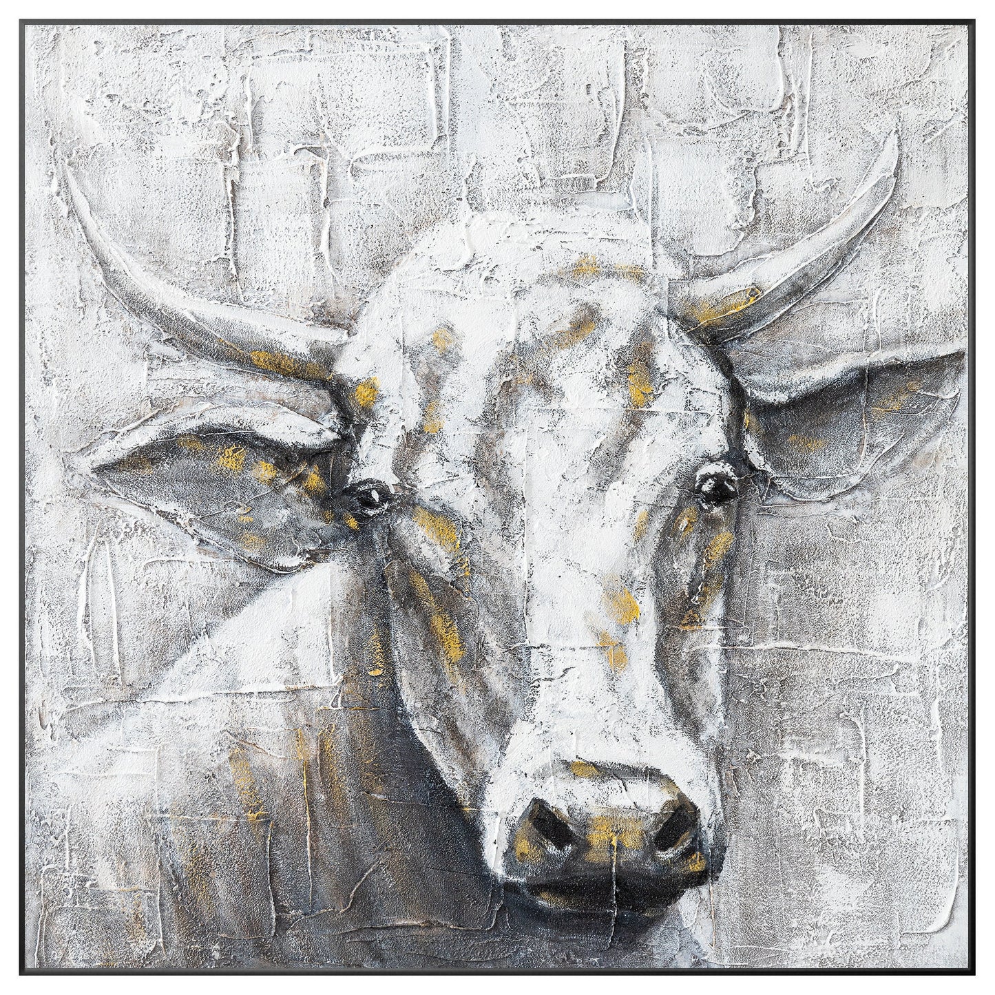 Black White Cow Texture Wall Art, Original Painting On Canvas, Extra Large Squar #10