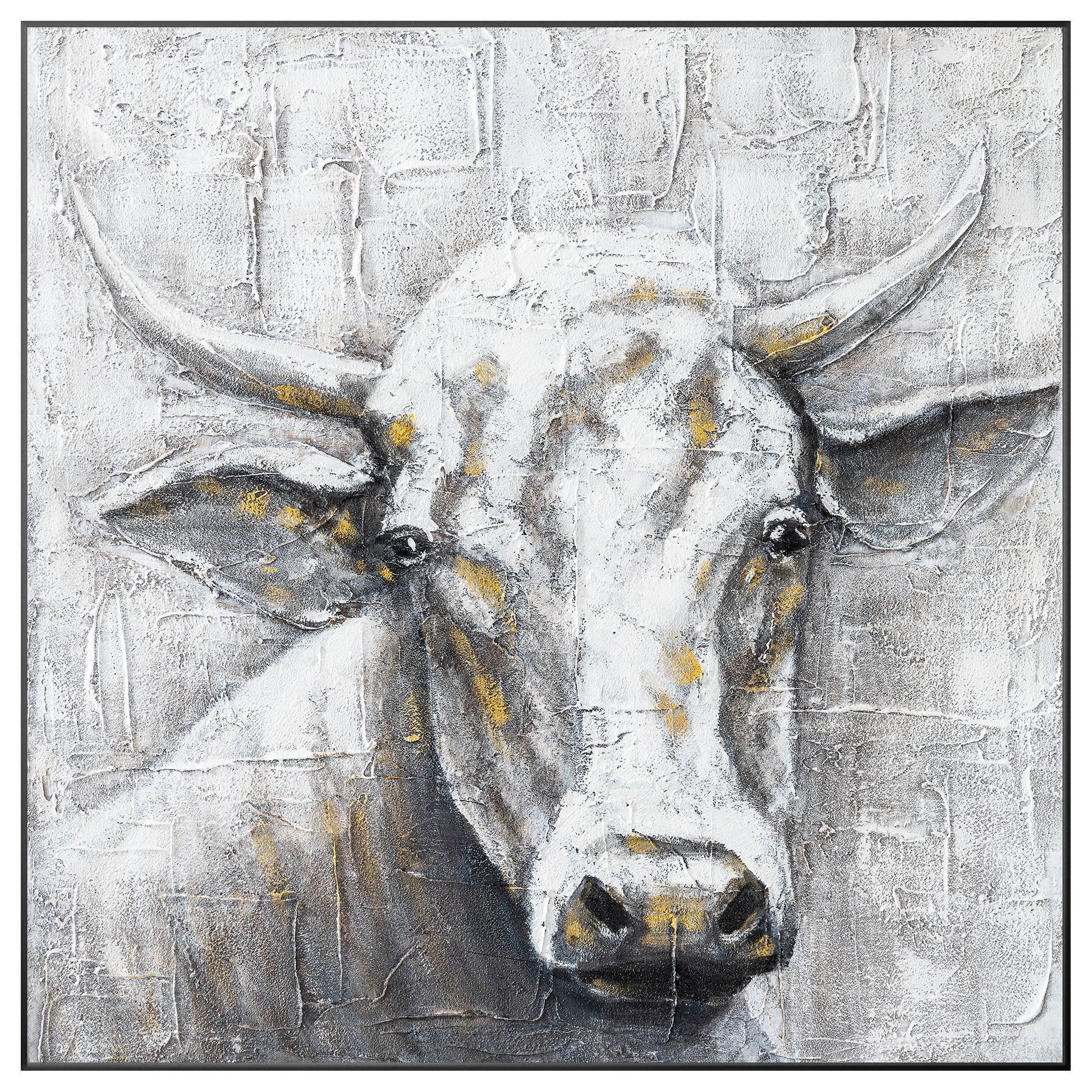 Black White Cow Texture Wall Art, Original Painting On Canvas, Extra Large Squar #10