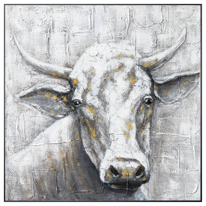 Black White Cow Texture Wall Art, Original Painting On Canvas, Extra Large Squar #10