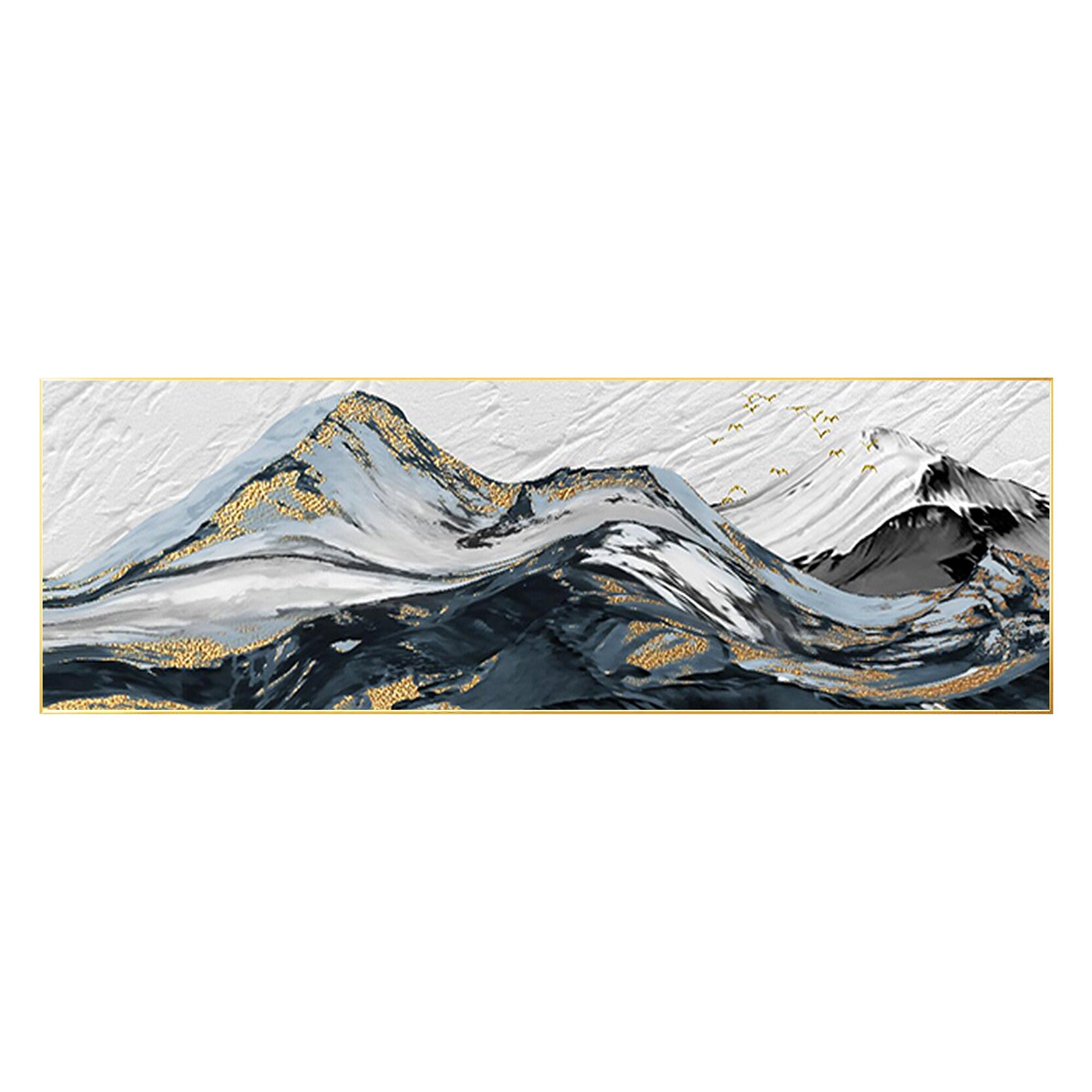 Black White Gold Mountain Painting: Abstract Landscape Framed Canvas Art #6