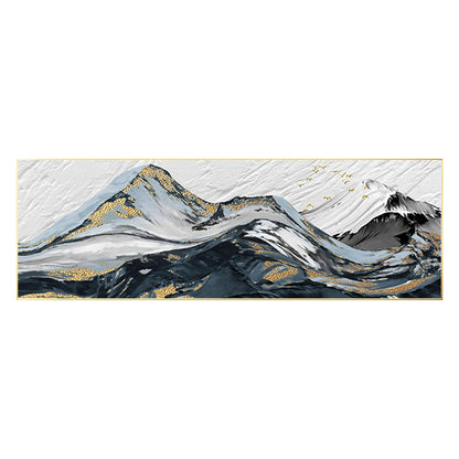 Black White Gold Mountain Painting: Abstract Landscape Framed Canvas Art #6