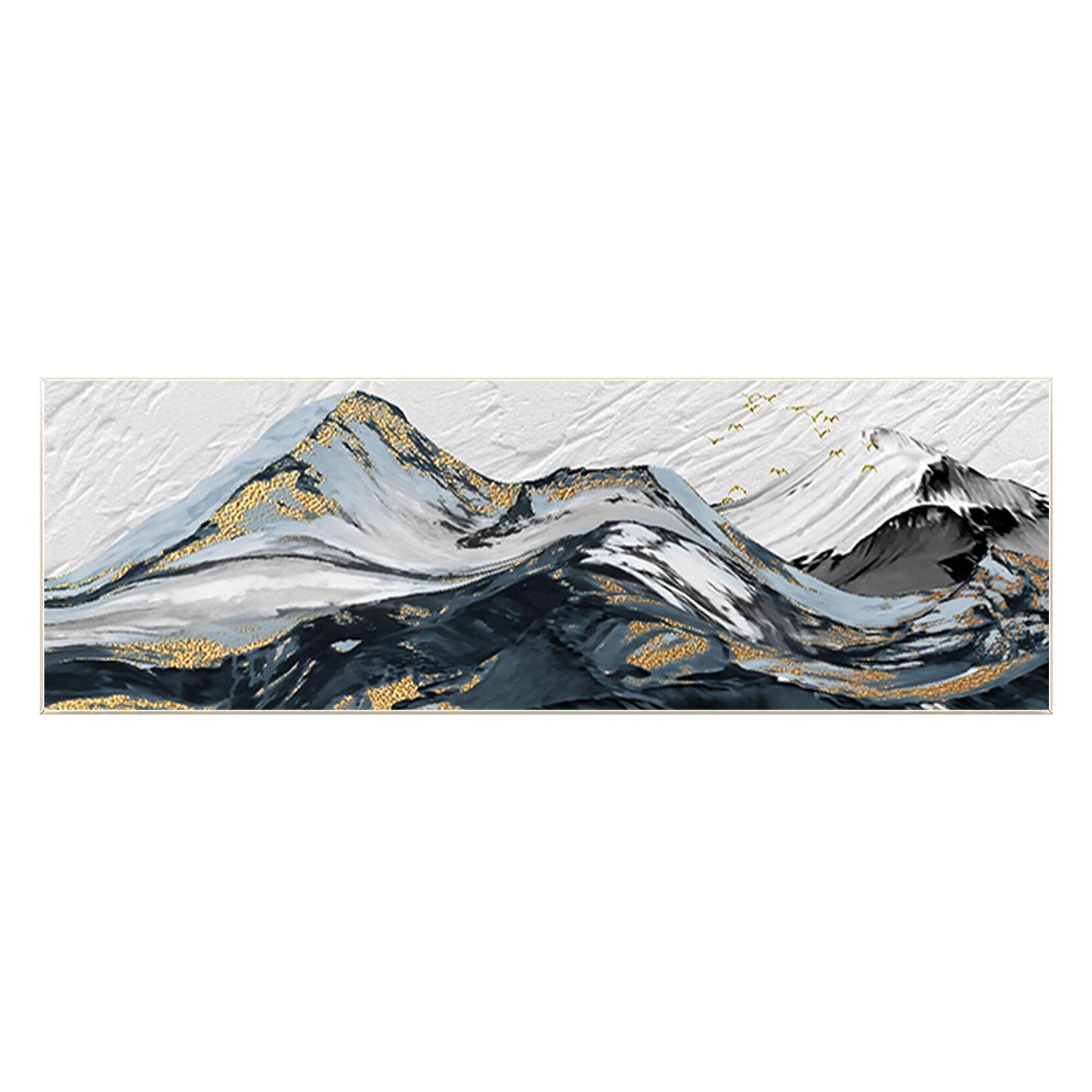Black White Gold Mountain Painting: Abstract Landscape Framed Canvas Art #7