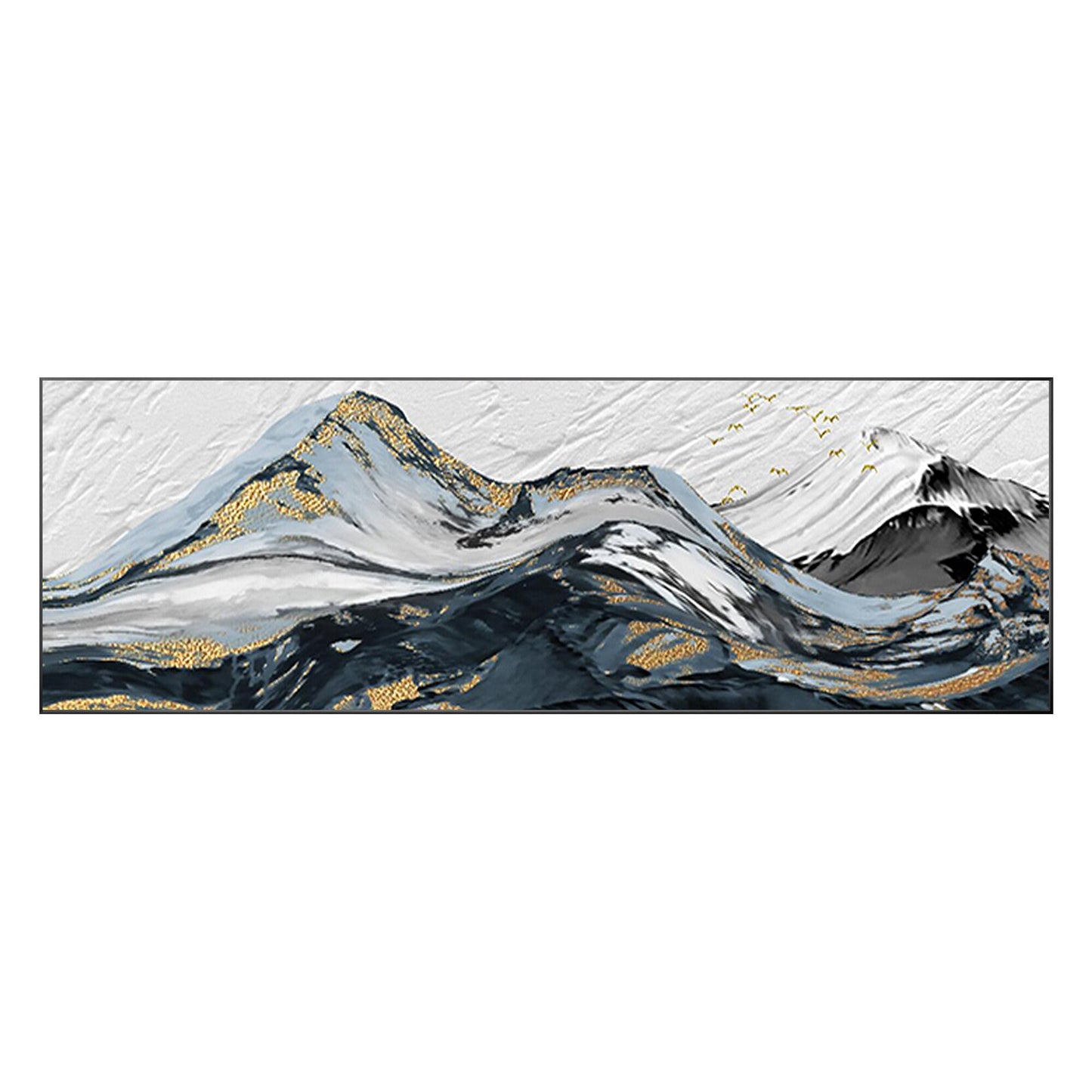 Black White Gold Mountain Painting: Abstract Landscape Framed Canvas Art #8