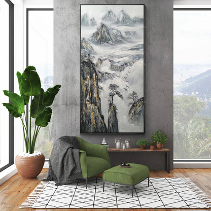 Black White Gold Mountain Painting Large Landscape Paintings on canvas Framed wa #2