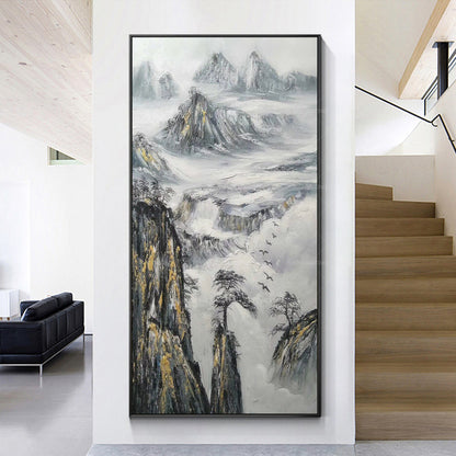 Black White Gold Mountain Painting Large Landscape Paintings on canvas Framed wa #3