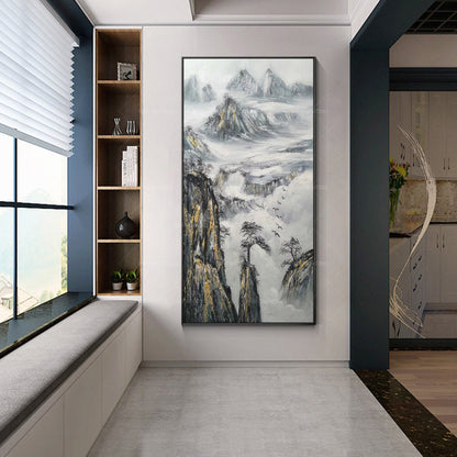 Black White Gold Mountain Painting Large Landscape Paintings on canvas Framed wa #4