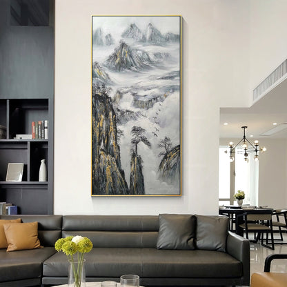 Black White Gold Mountain Painting Large Landscape Paintings on canvas Framed wa #5