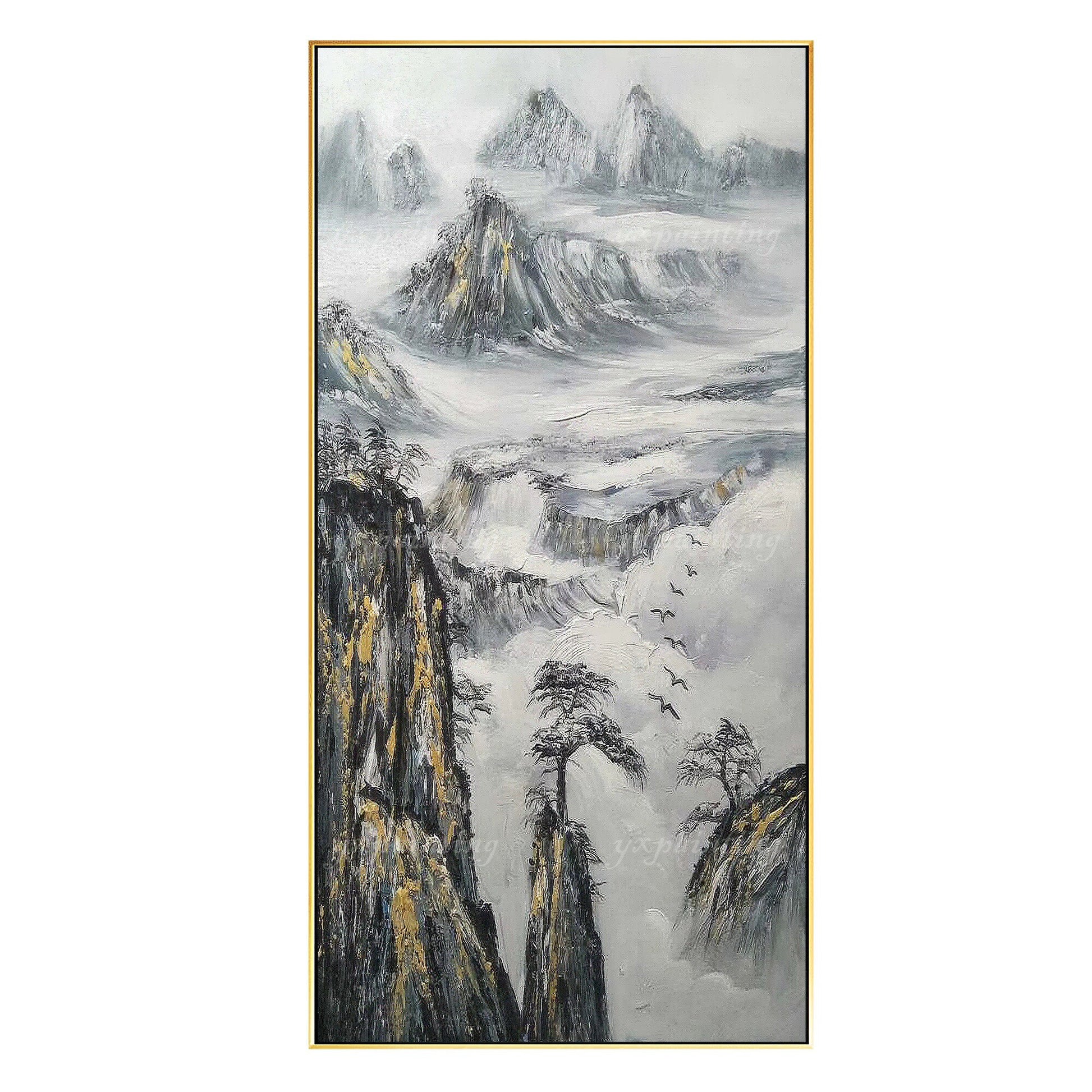 Black White Gold Mountain Painting Large Landscape Paintings on canvas Framed wa #6