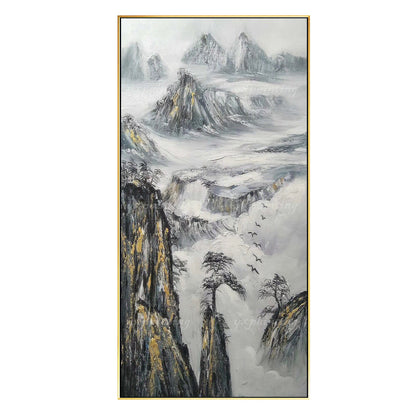 Black White Gold Mountain Painting Large Landscape Paintings on canvas Framed wa #6