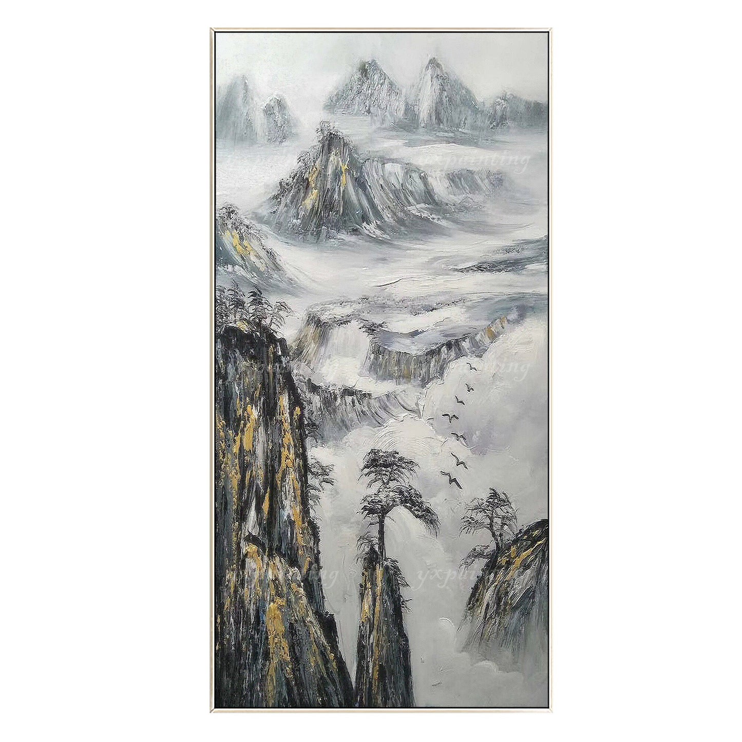 Black White Gold Mountain Painting Large Landscape Paintings on canvas Framed wa #7