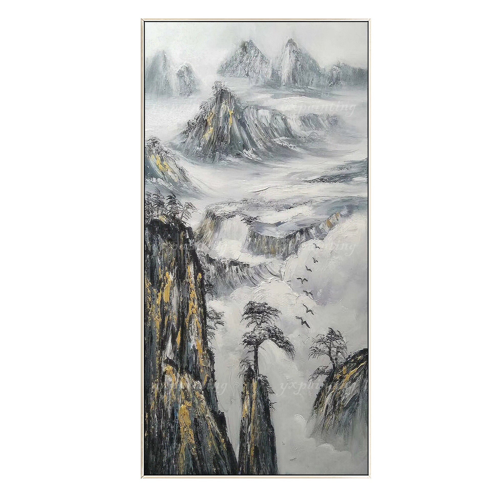 Black White Gold Mountain Painting Large Landscape Paintings on canvas Framed wa #7