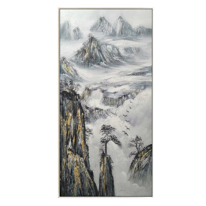 Black White Gold Mountain Painting Large Landscape Paintings on canvas Framed wa #7
