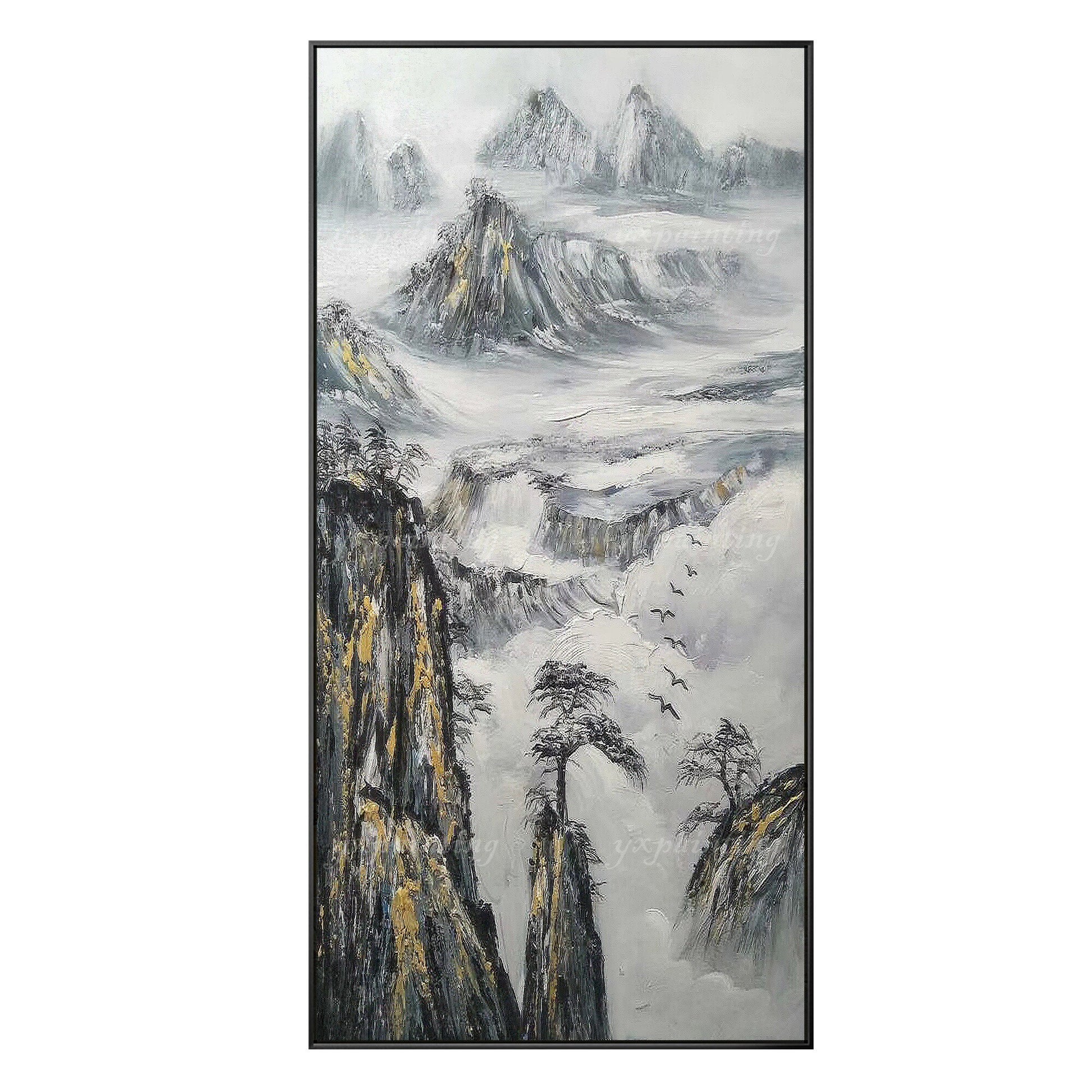 Black White Gold Mountain Painting Large Landscape Paintings on canvas Framed wa #8