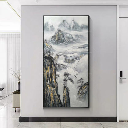 Black White Gold Mountain Painting Large Landscape Paintings on canvas Framed wa #1