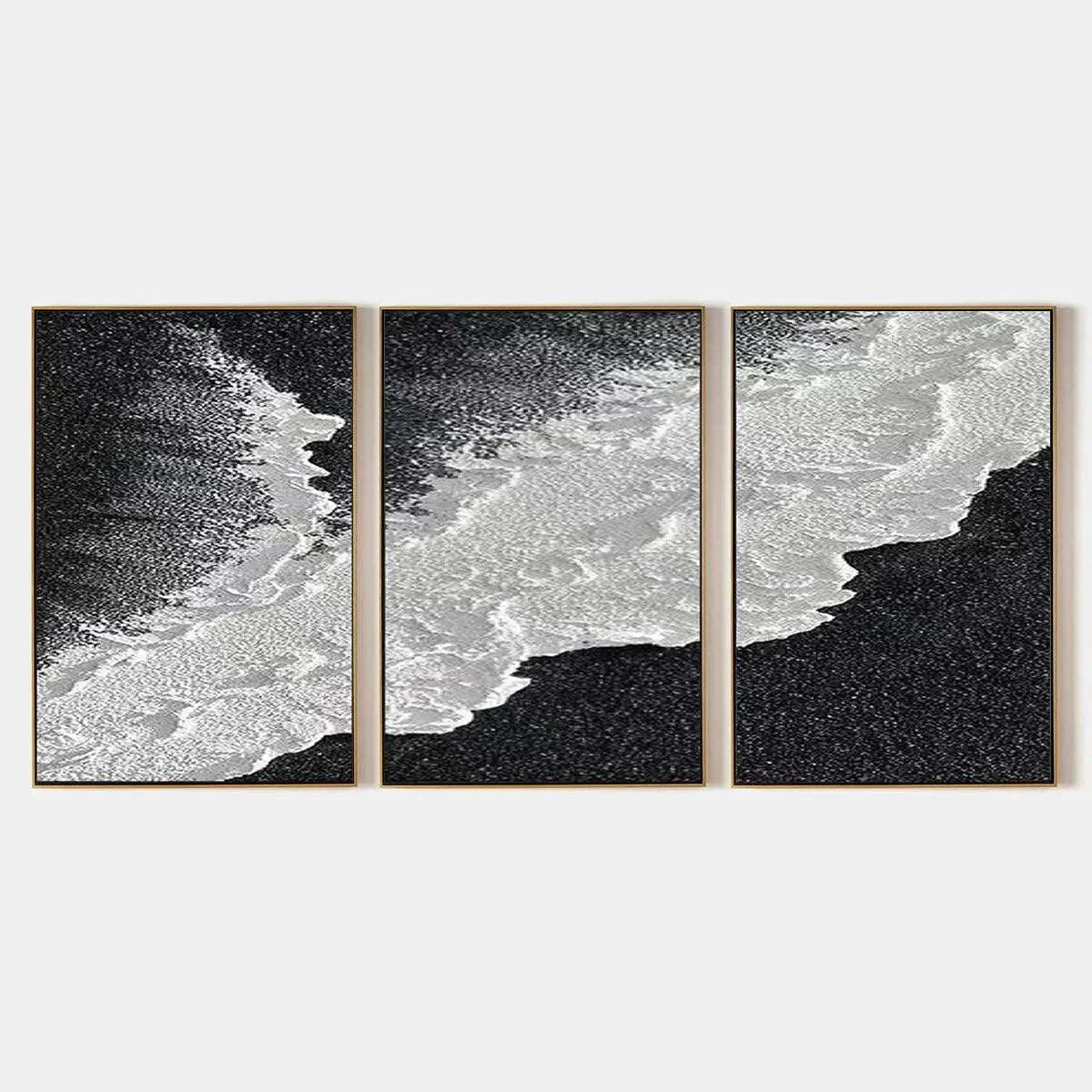 BLACK & WHITE OCEAN TRIPTYCH: Abstract Ocean Painting Set of 3, Vertical Wall Art | hanging in BLACK & WHITE OCEAN TRIPTYCH: Abstract Ocean Painting Set of 3, Vertical Wall Art featuring layered te...