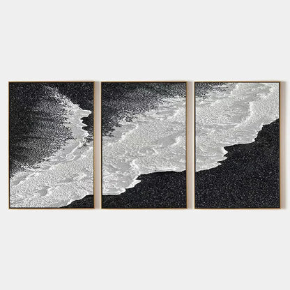 BLACK & WHITE OCEAN TRIPTYCH: Abstract Ocean Painting Set of 3, Vertical Wall Art | hanging in BLACK & WHITE OCEAN TRIPTYCH: Abstract Ocean Painting Set of 3, Vertical Wall Art featuring layered te...