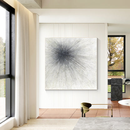Black White Ray Glitter Painting Original Painting On Canvas, Square Minimalist  #2