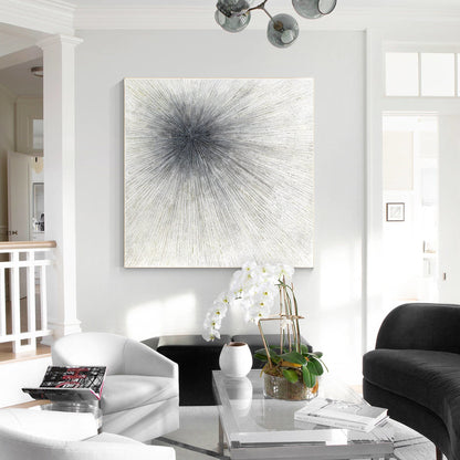 Black White Ray Glitter Painting Original Painting On Canvas, Square Minimalist  #3