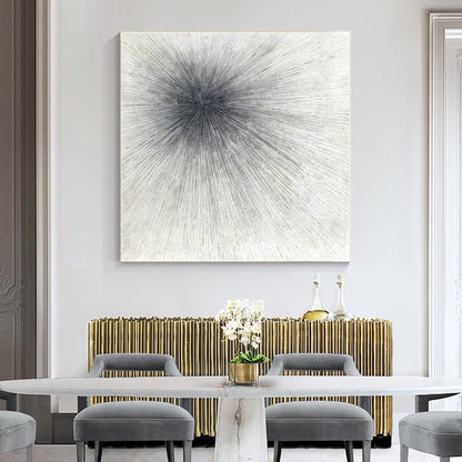 Black White Ray Glitter Painting Original Painting On Canvas, Square Minimalist  #4
