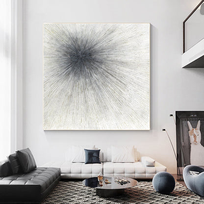 Black White Ray Glitter Painting Original Painting On Canvas, Square Minimalist  #5