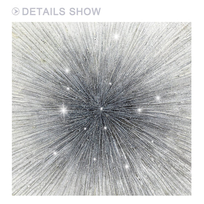 Black White Ray Glitter Painting Original Painting On Canvas, Square Minimalist  #6