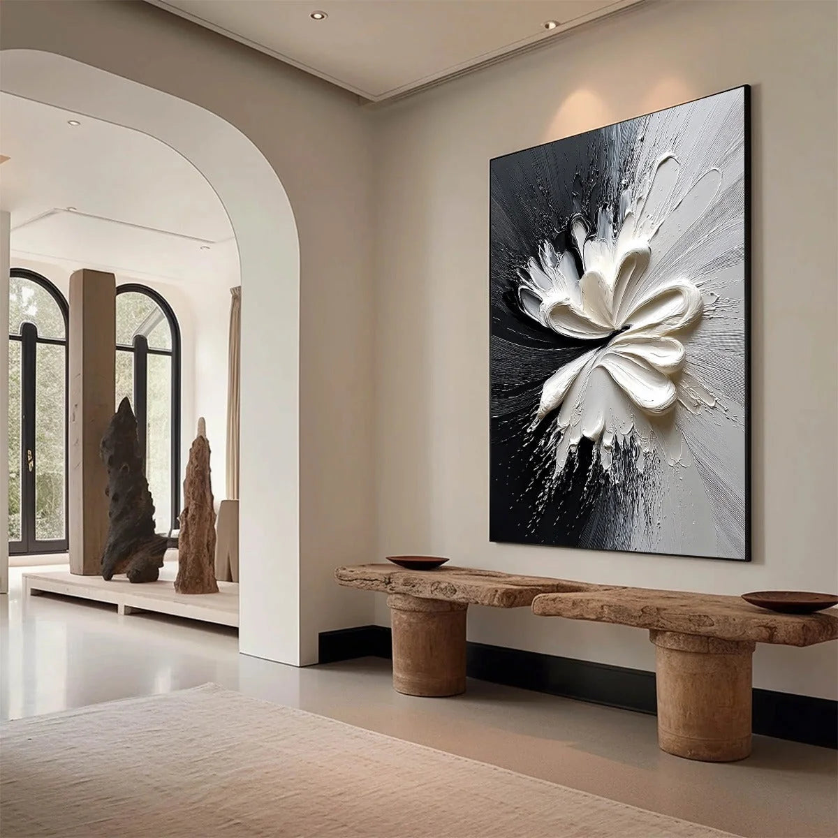 GENESIS: Black and White Textured Abstract Impasto Painting | Abstract mood, soft natural light studio shot
