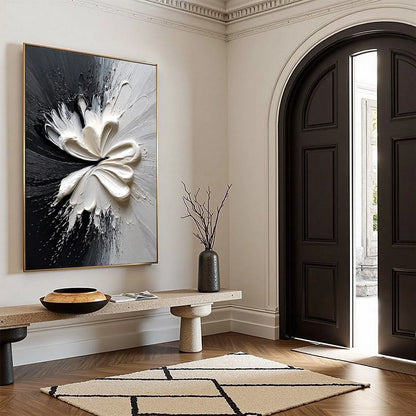 GENESIS: Black and White Textured Abstract Impasto Painting | beige palette, original oil on stretched canvas art