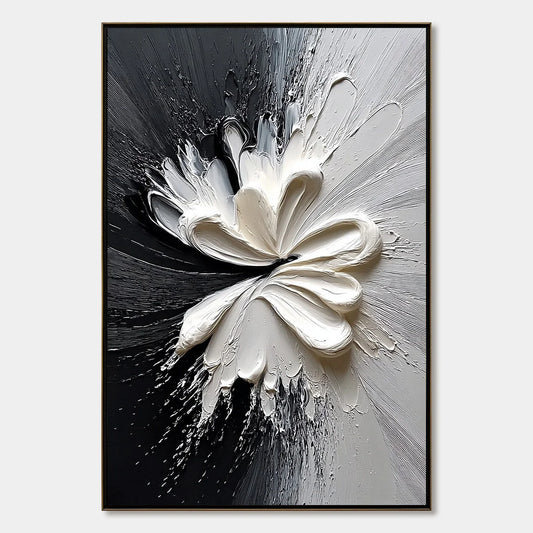 GENESIS: Black and White Textured Abstract Impasto Painting | hanging in living room, Abstract wall art