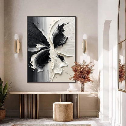 ECLOSION: Black and White Wabi Sabi Textured Abstract Flower Painting | Abstract closeup, raised brushwork detail