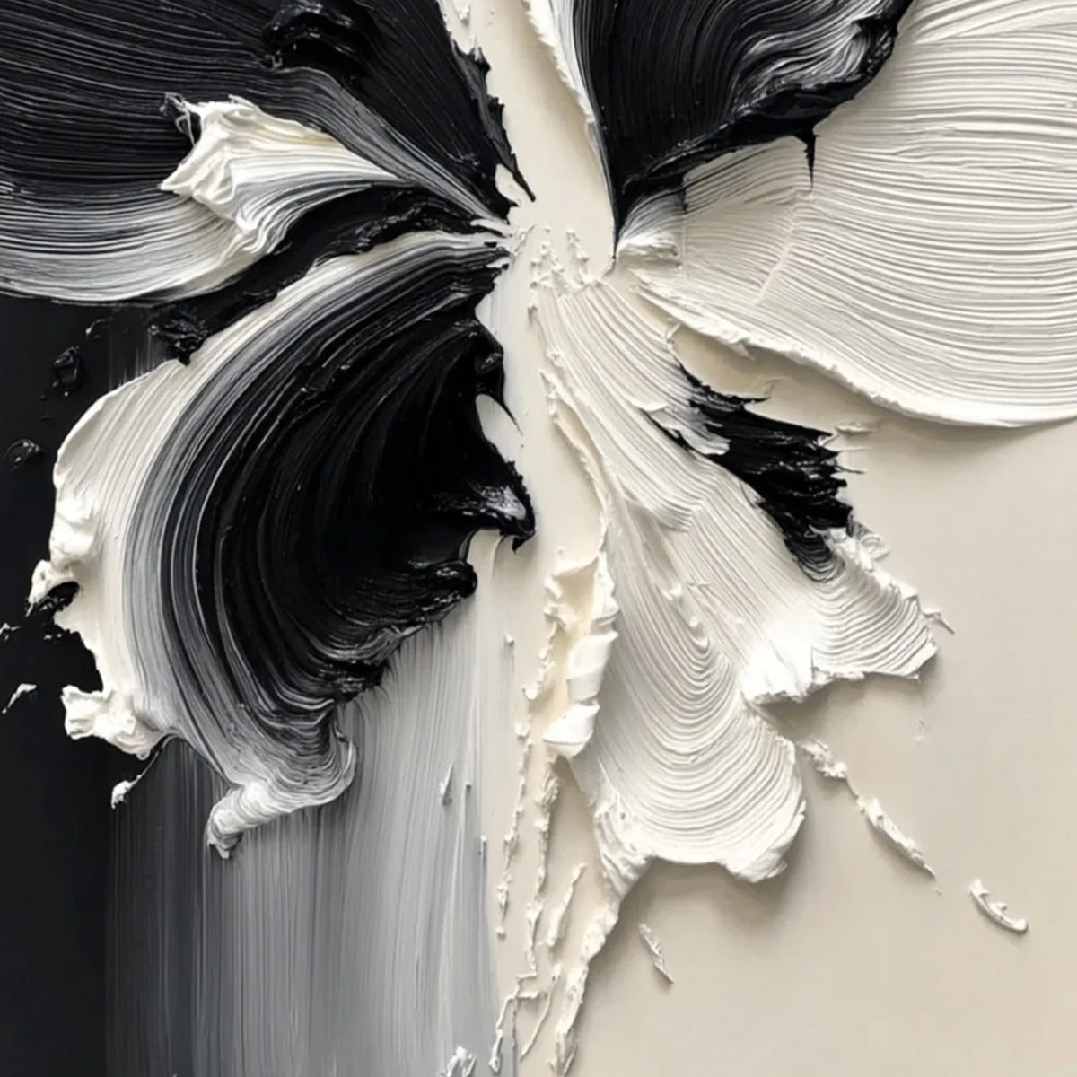 ECLOSION: Black and White Wabi Sabi Textured Abstract Flower Painting | rolled canvas, ready for custom framing