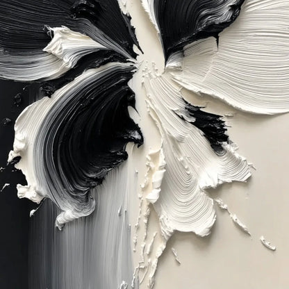 ECLOSION: Black and White Wabi Sabi Textured Abstract Flower Painting | rolled canvas, ready for custom framing