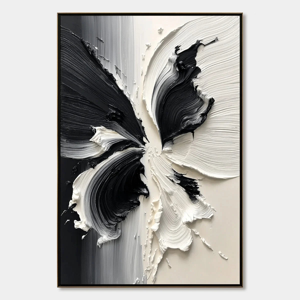 ECLOSION: Black and White Wabi Sabi Textured Abstract Flower Painting | hanging in ECLOSION: Black and White Wabi Sabi Textured Abstract Flower Painting featuring layered textured brushwork in refi...