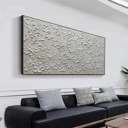 BLANC BLOOM: Textured White Floral Painting, Horizontal Canvas, Minimalist Wall Art | Minimalist closeup, raised brushwork detail