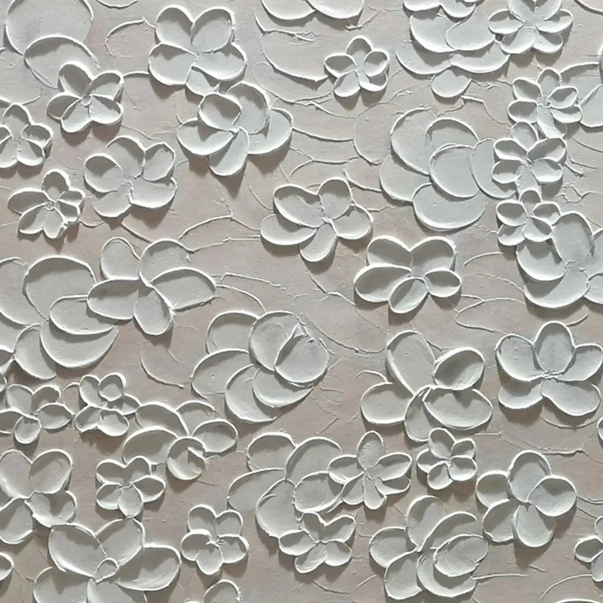 BLANC BLOOM: Textured White Floral Painting, Horizontal Canvas, Minimalist Wall Art | rectangular format, hand-painted canvas edge