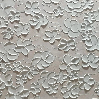 BLANC BLOOM: Textured White Floral Painting, Horizontal Canvas, Minimalist Wall Art | rectangular format, hand-painted canvas edge