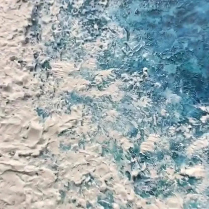 AZURE COAST: Blue and Beige Abstract Coastal Painting for Living Room | rolled canvas, ready for custom framing