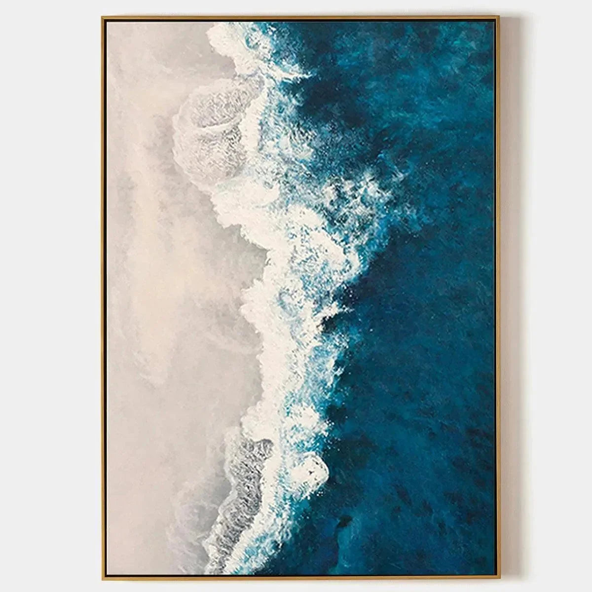 AZURE COAST: Blue and Beige Abstract Coastal Painting for Living Room | hanging in living room, impasto wall art