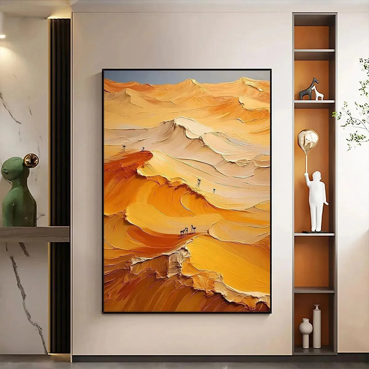 GOLDEN DUNES: Textured Orange Desert Landscape Impasto Painting for Living Room | Landscape closeup, raised brushwork detail
