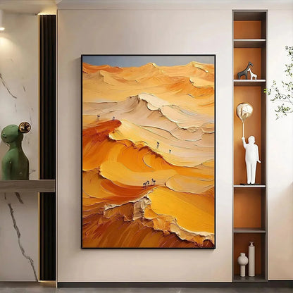GOLDEN DUNES: Textured Orange Desert Landscape Impasto Painting for Living Room | Landscape closeup, raised brushwork detail