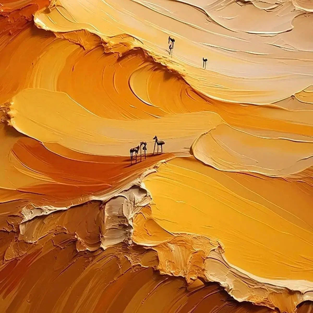 GOLDEN DUNES: Textured Orange Desert Landscape Impasto Painting for Living Room | rectangular format, hand-painted canvas edge