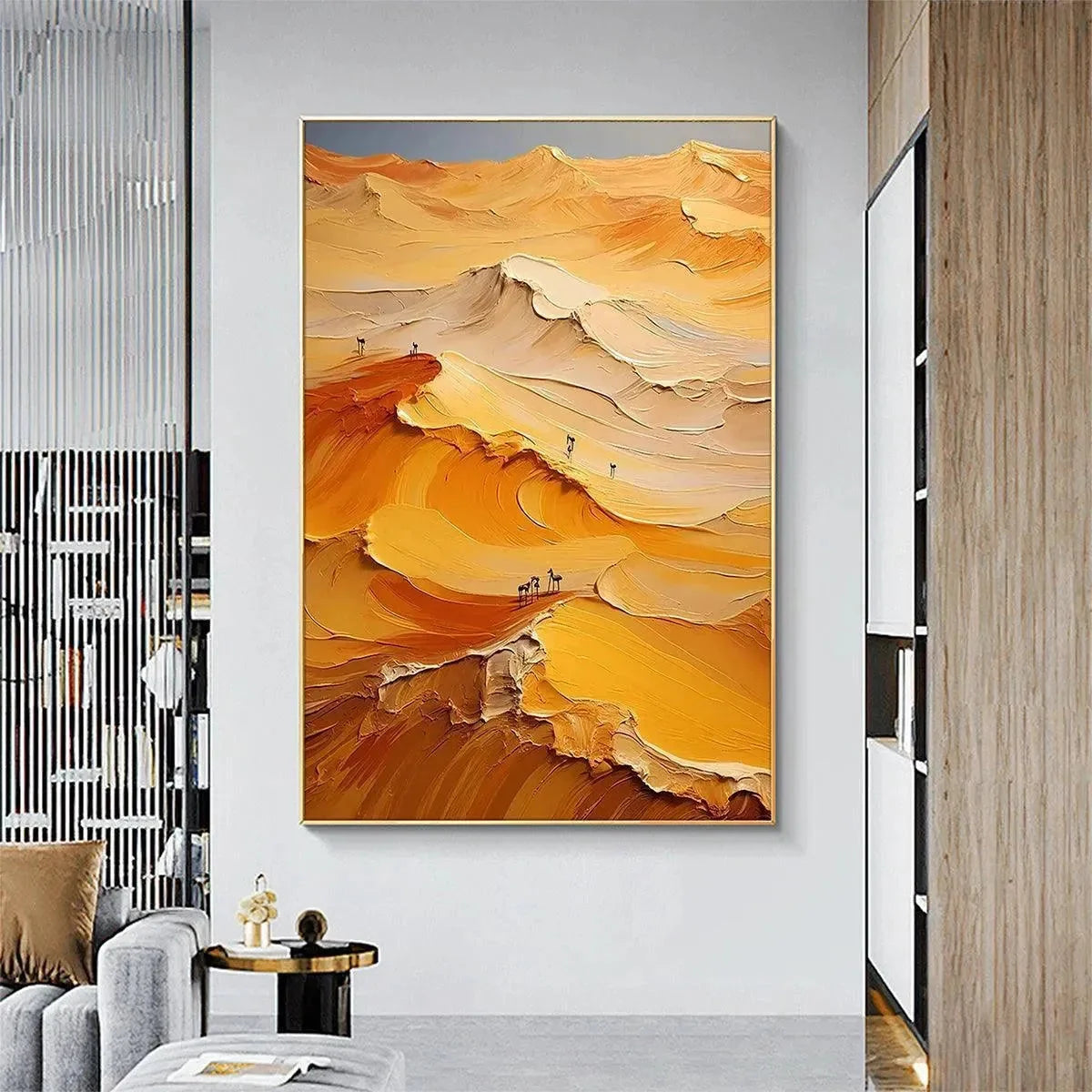 GOLDEN DUNES: Textured Orange Desert Landscape Impasto Painting for Living Room | yellow palette, original oil on stretched canvas art