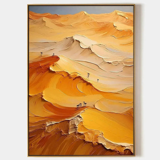 GOLDEN DUNES: Textured Orange Desert Landscape Impasto Painting for Living Room | hanging in living room, Landscape wall art