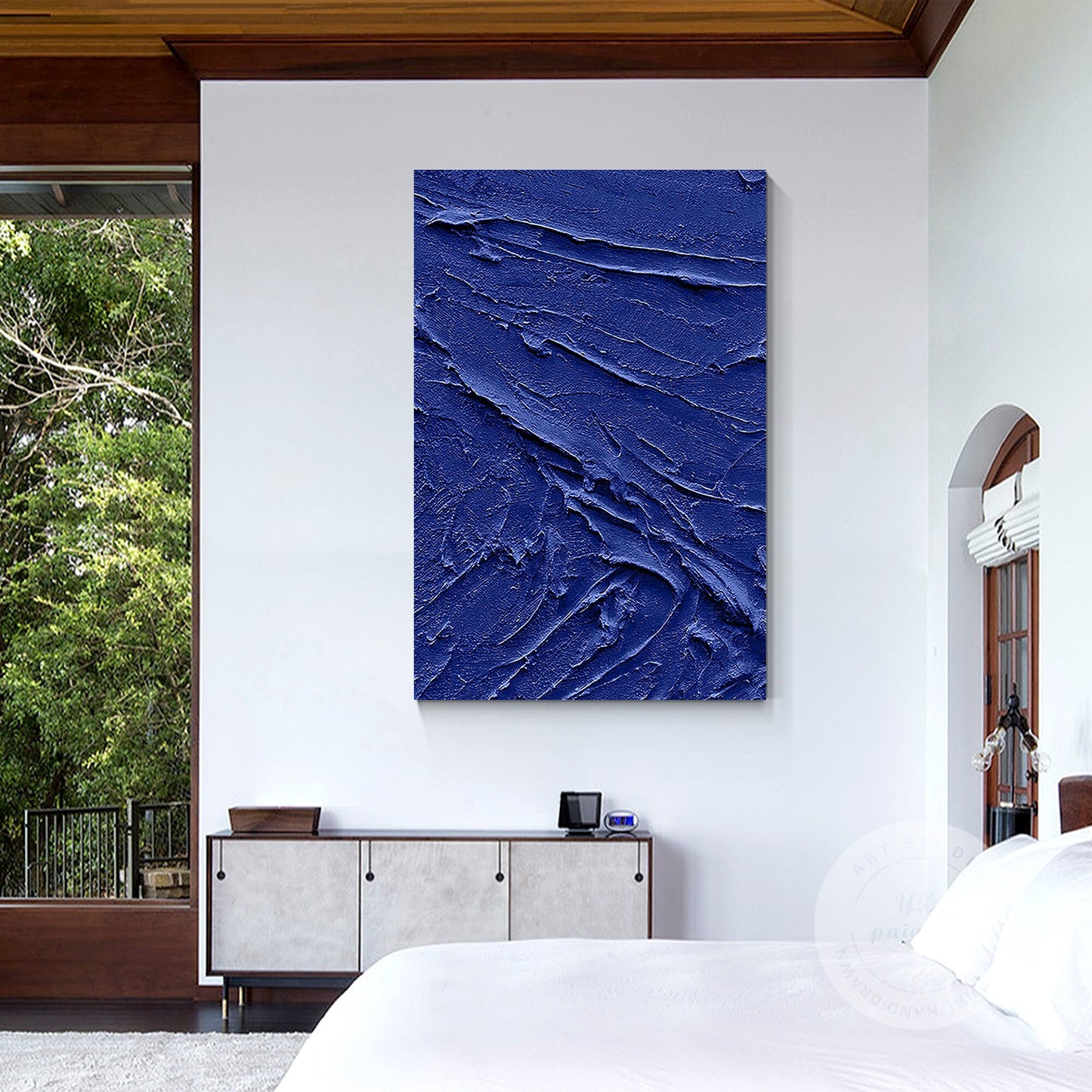 Blauwe zware textuurschildering – extra grote 3D acrylcanvaskunst, minimalistisc #4