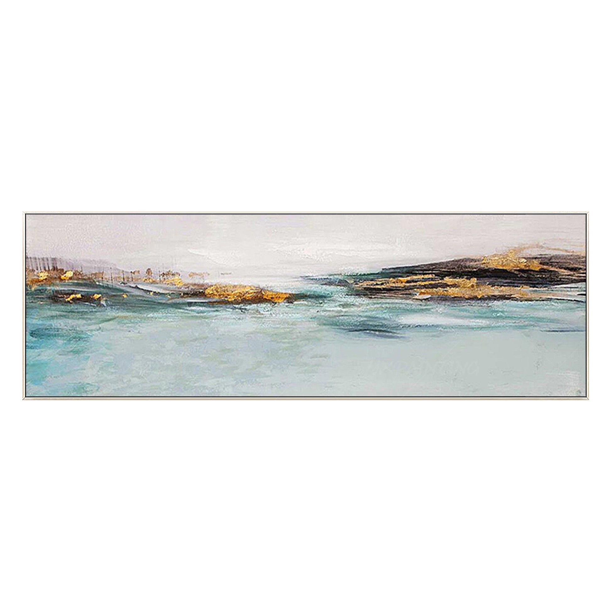 Blauwgroen aquarel: bladgoud abstracte berglandschapskunst #7