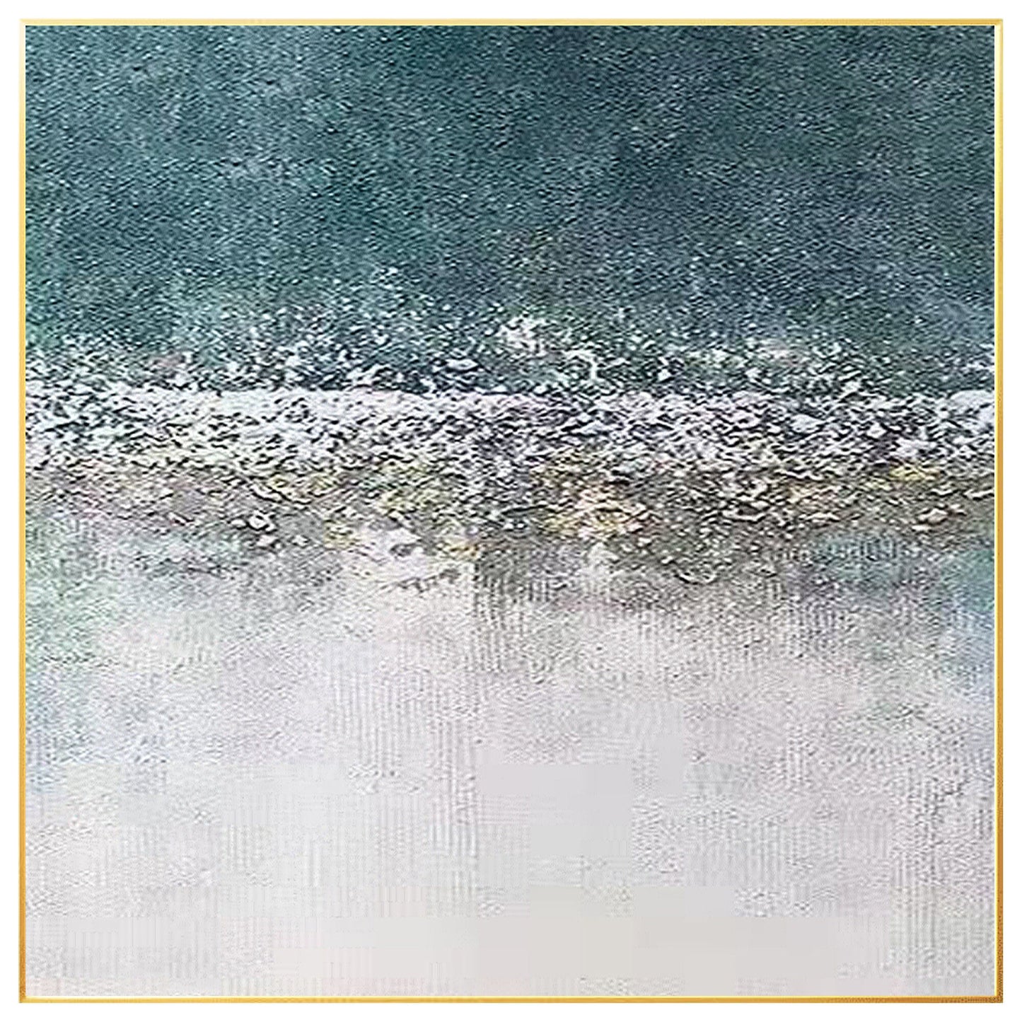 Blauwgroen grijs abstract schilderij: vierkante ingelijste muurkunst #7