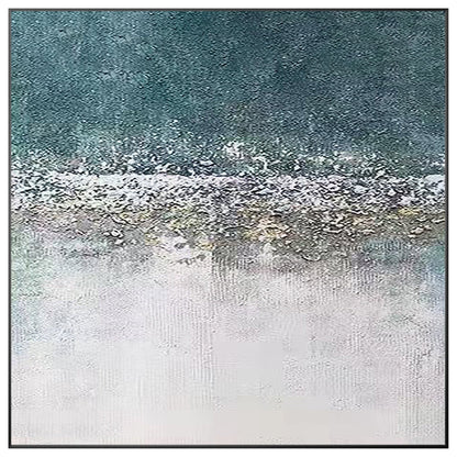 Blauwgroen grijs abstract schilderij: vierkante ingelijste muurkunst #9